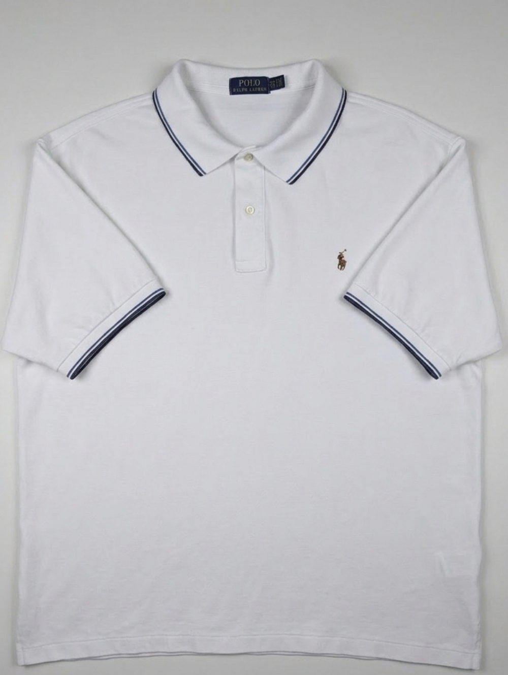 Polo Ralph Lauren 3XB White Navy Tipped Polo Shirt Big & Tall Pique Cotton SS